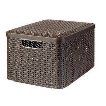 Rattan hatású kosár tetővel, 30l, sötétbarna, CURVER