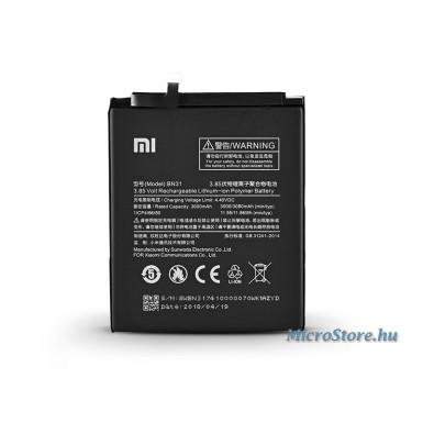 Xiaomi Xiaomi BN31 (Xiaomi Mi5x) kompatibilis akkumulátor 3080mAh Li-ion, OEM jellegű, ECO csomagolásban BN31