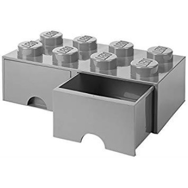 Podwojna szuflada klocek LEGO® z 8 wypustkami (Medium Stone Grey) 40061740