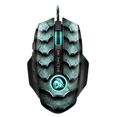 Sharkoon Egér Gamer - Drakonia II green (PixArt 3360, max.15.000DPI, súlyozható, memória, pikkely mintás, 180cm kábel)