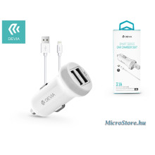 Devia Apple iPhone 5/5S/5C/SE/iPad 4/iPad Mini szivargyújtós töltő adapter + lightning adatkábel - 5V/3,1A - Devia Smart Series Dual Car Charger Suit - white ST326905