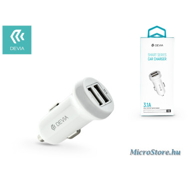 Devia Devia Smart Dual USB szivargyújtós töltő adapter - Devia Smart Series Car Charger - 5V/3,1A - white ST330810