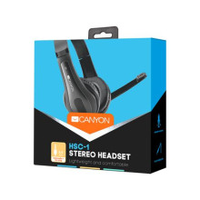 CANYON CANYON HSC-1 basic PC headset with microphone, combined 3.5mm plug, leather pads, Flat cable length 2.0m, 160*60*160mm, 0.13kg, Black CNS-CHSC1B